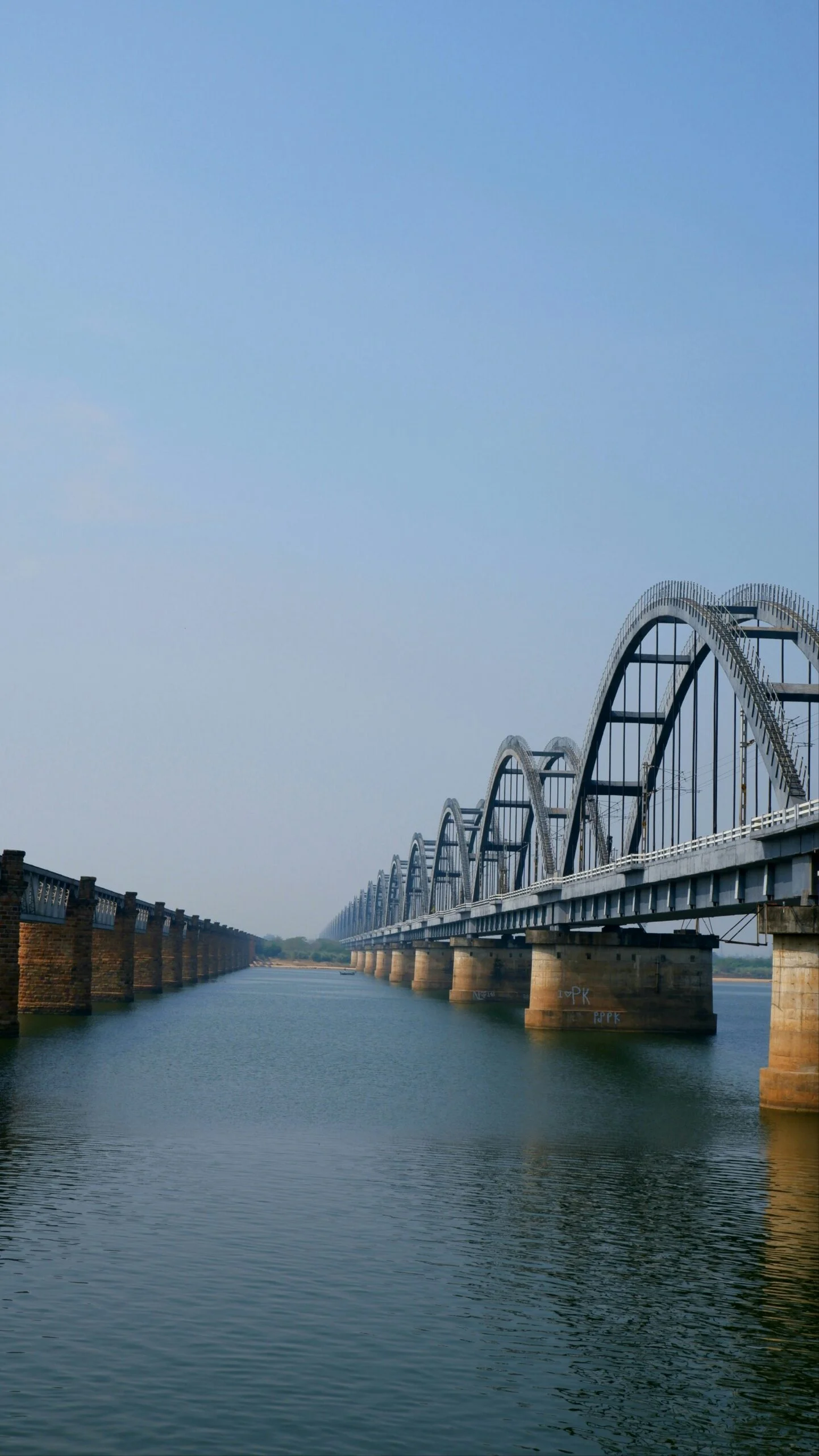 a long bridge over a large body of water